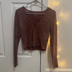 American Eagle Outfitters Maroon Floral Crop Top